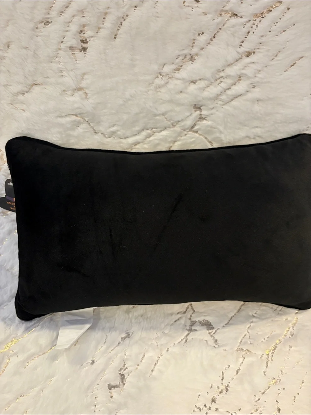 BNWT Needle Point Basic Witch Halloween Pillow - Black & Orange Knit Accent